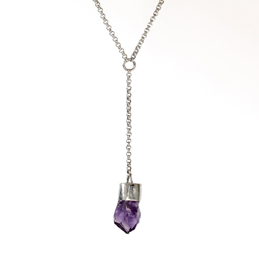 Amethyst Y-Drop Sterling Silver Necklace