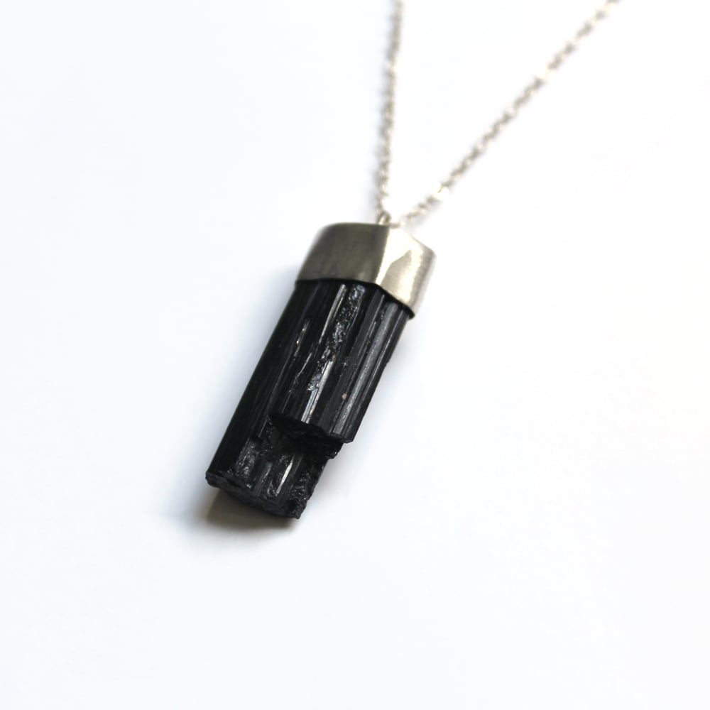 Black Tourmaline (Schorl) Sterling Silver Crystal Necklace