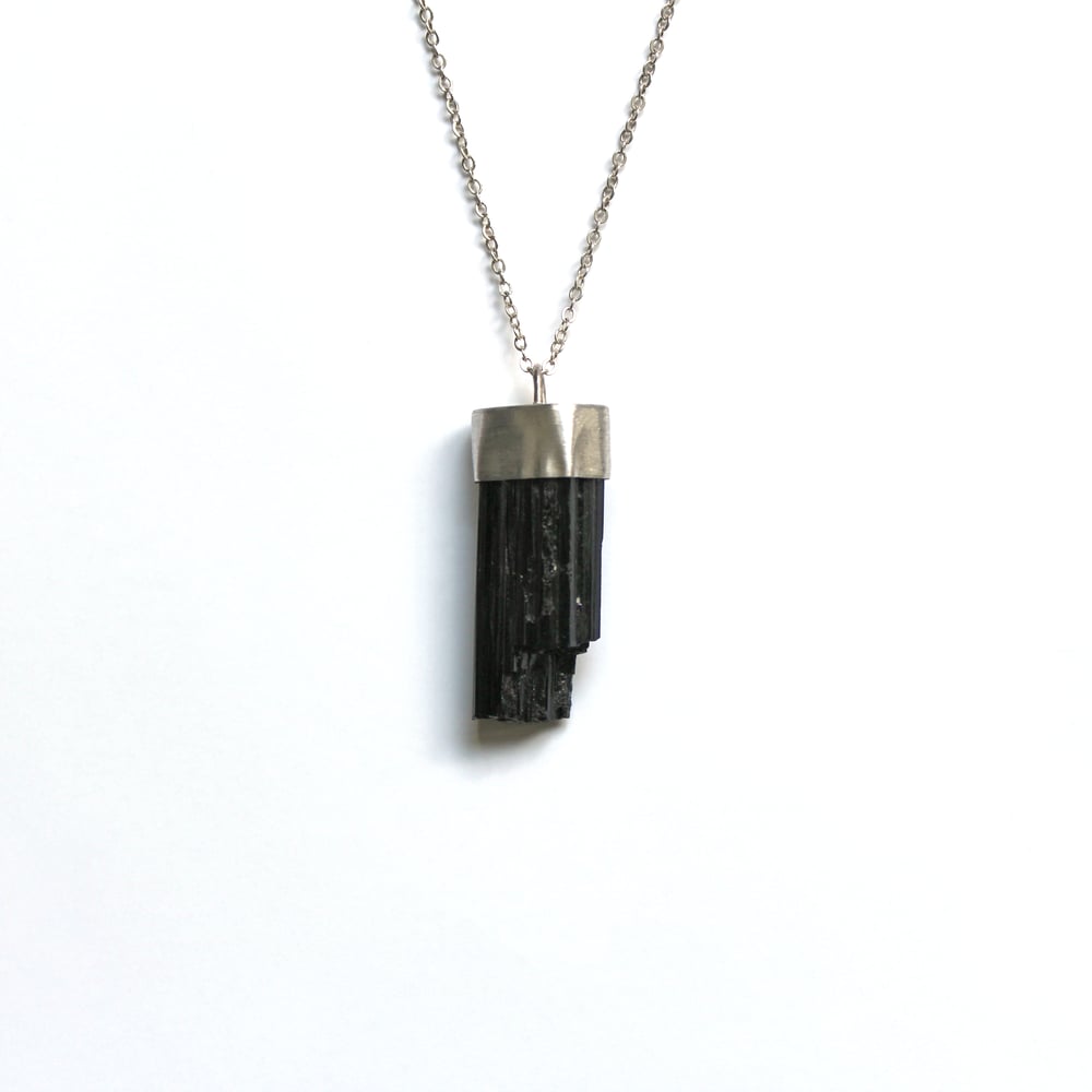 Black Tourmaline (Schorl) Sterling Silver Crystal Necklace