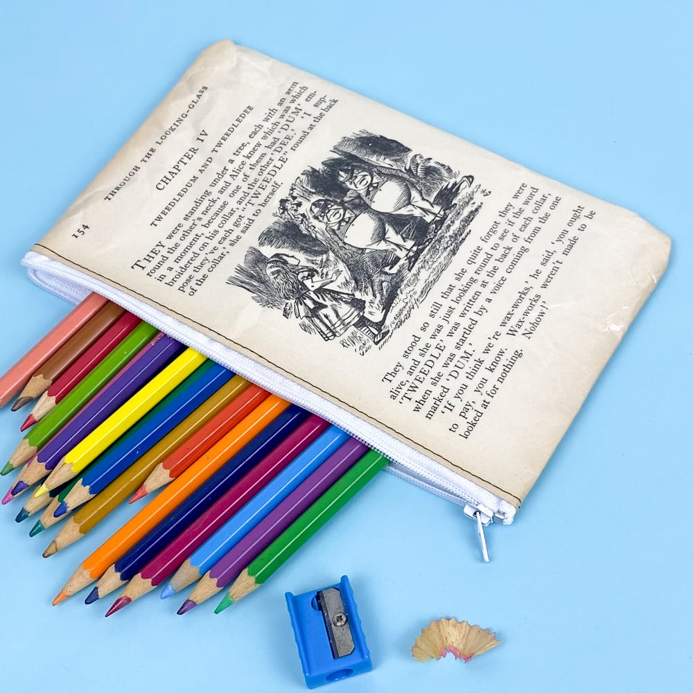 Image of Alice in Wonderland Tweedledum and Tweedledee Book Page Pencil Case 
