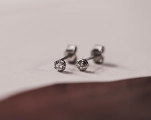 Image of Platinum 3mm, Rose-Cut, White Diamond Stud Earrings