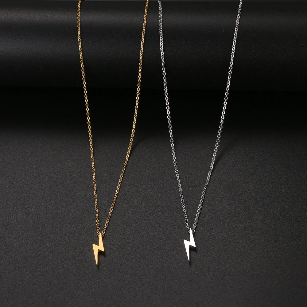 Stainless Steel Lightning Bolt Necklace -Silver or Gold