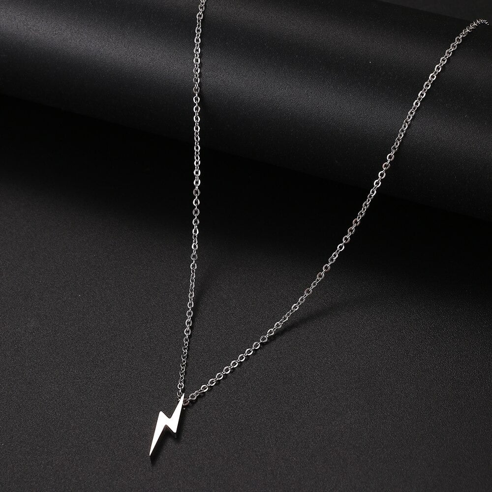 Stainless Steel Lightning Bolt Necklace -Silver or Gold