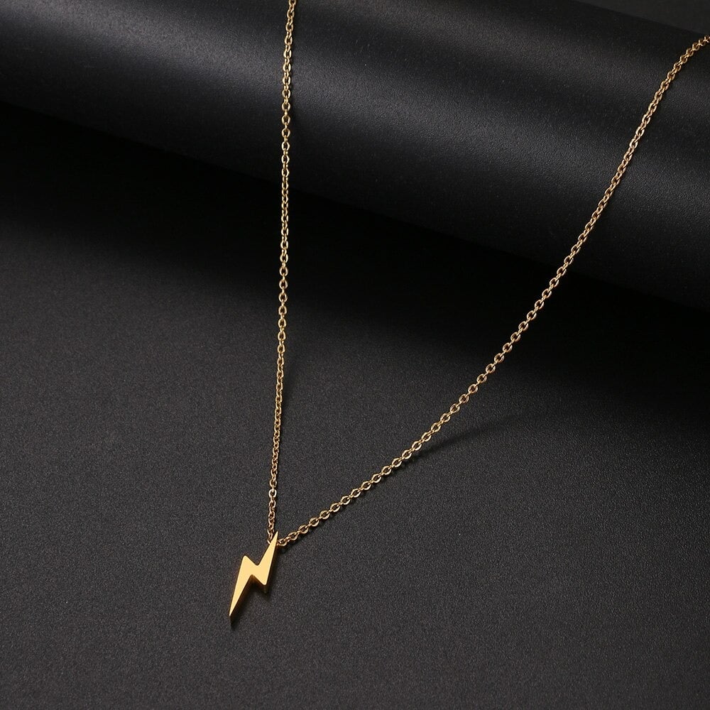 Stainless Steel Lightning Bolt Necklace -Silver or Gold