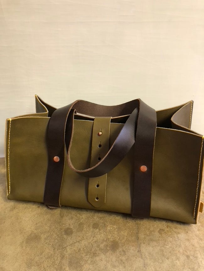 Olive leather tote/tool bag