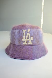 Image 1 of Reworked LÁ Reversible Bucket Hat Lavender Mohair  Medium 23" 7 1/4