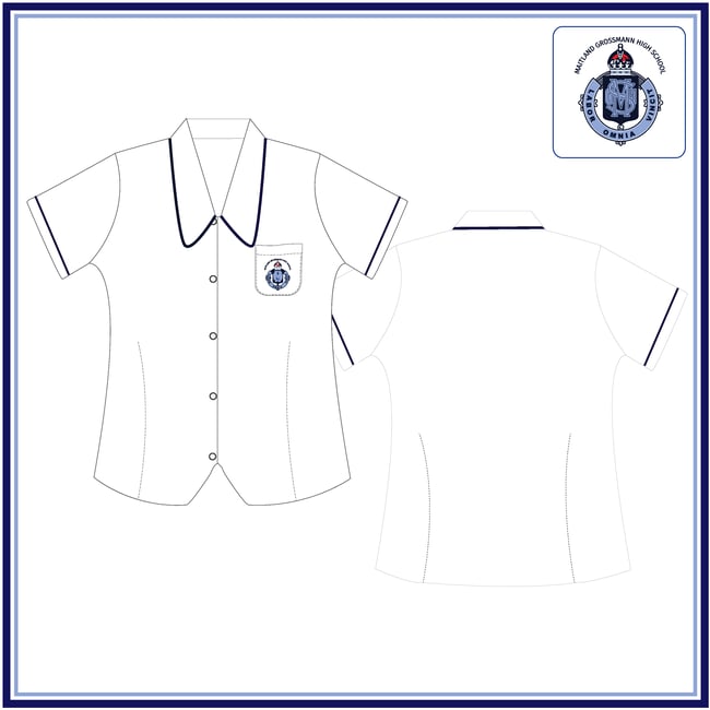 BME - Junior Girls White Blouse Navy Piping $36.95