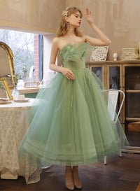Image 1 of Green Off Shoulder Tulle with Lace Party Dress, Green Evening Dress