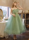 Green Off Shoulder Tulle with Lace Party Dress, Green Evening Dress