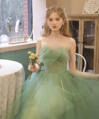 Image 2 of Green Off Shoulder Tulle with Lace Party Dress, Green Evening Dress