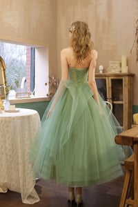 Image 3 of Green Off Shoulder Tulle with Lace Party Dress, Green Evening Dress