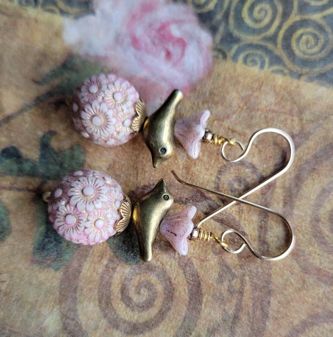 A Bit of Whimsy – Birds + Flowers Earrings  