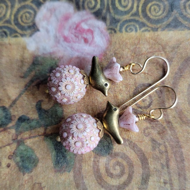 A Bit of Whimsy – Birds + Flowers Earrings  