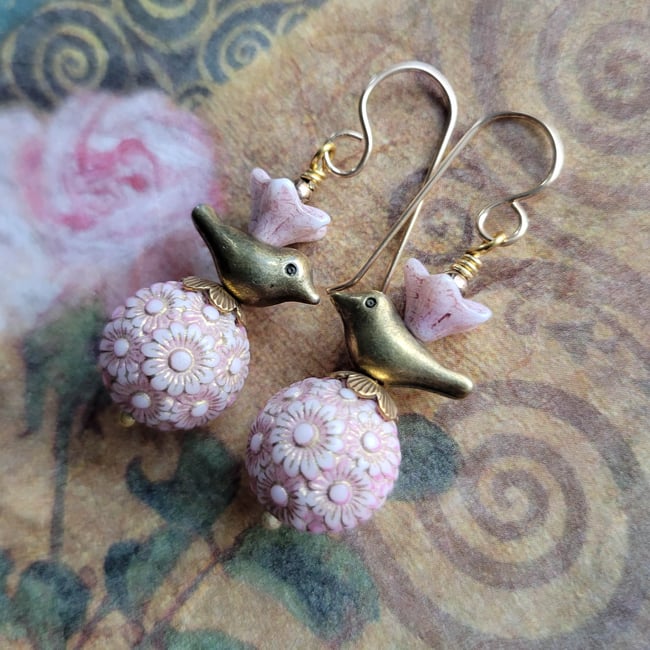 A Bit of Whimsy – Birds + Flowers Earrings  