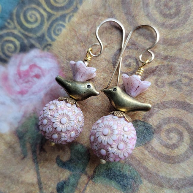 A Bit of Whimsy – Birds + Flowers Earrings  