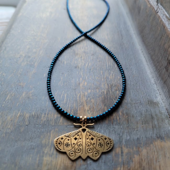Electric Blue Mystical Moth Necklace