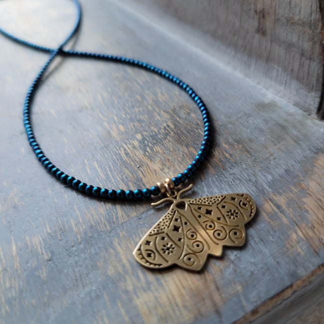 Electric Blue Mystical Moth Necklace