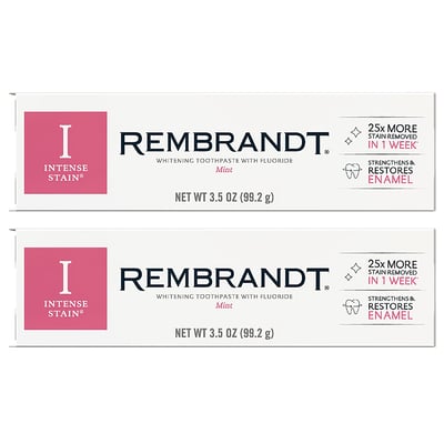 Image of REMBRANDT Intense Stain Whitening Toothpaste With Fluoride, Removes Tough Stains, Rehardens And Stre