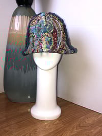 Image 2 of H.O.D. Bucket Hat Turquoise Paisley Linen Velvet Fabric W/Reversible Bleached Denim Side
