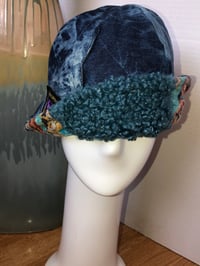 Image 5 of H.O.D. Bucket Hat Turquoise Paisley Linen Velvet Fabric W/Reversible Bleached Denim Side