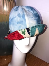 Image 4 of H.O.D. Bucket Hat Multi Color Velvet Ikat Fabric W/Reversible Stone Wash Denim Side 