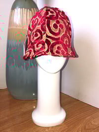 Image 1 of H.O.D. Bucket Hat Red Moroccan Velvet Mixed Linen W/Reverse Side Bleached Denim Panels