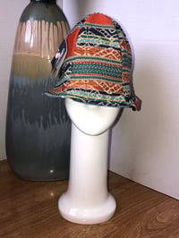 Image 1 of H.O.D. Bucket Hat Orange Aztec Woven Fabric W/Reverse Side Treated Denim Panel 