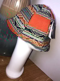 Image 2 of H.O.D. Bucket Hat Orange Aztec Woven Fabric W/Reverse Side Treated Denim Panel 