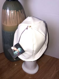 Image 3 of H.O.D. Bucket Hat White Soft Leather W/Reverse Side Grey Digital Ikat Velvet
