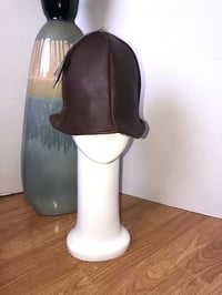 Image 1 of H.O.D. Bucket Hat Chocolate Butter Leather Crown W/Reversible Leaf Print Cotton Fabric Side