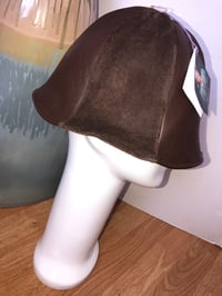 Image 2 of H.O.D. Bucket Hat Chocolate Butter Leather Crown W/Reversible Leaf Print Cotton Fabric Side