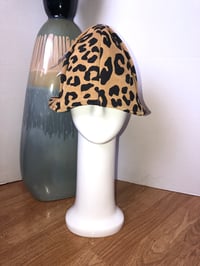 Image 1 of H.O.D. Bucket Hat Tan/Blaq Leopard Printed Soft Suede Crown W/ Black Satin Lining Inside