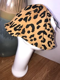 Image 2 of H.O.D. Bucket Hat Tan/Blaq Leopard Printed Soft Suede Crown W/ Black Satin Lining Inside
