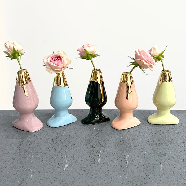 Image of Drippy Butt Plug Stem Vase with 22Kt Gold