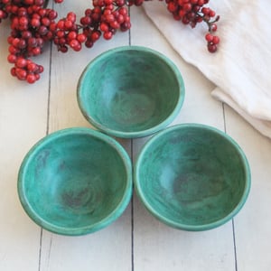 Image of Copper Green Matte Stoneware Pottery Prep Bowls Made in USA Ready to Ship