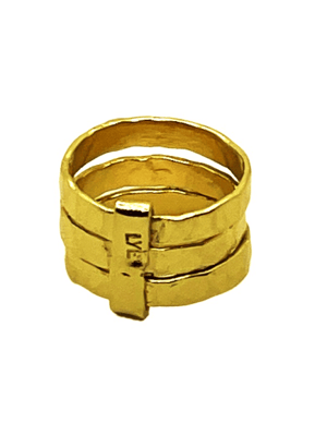 Image of 3 Bagues Martelées Medium avec Barrette / 3 Medium Hammered Rings With Bar