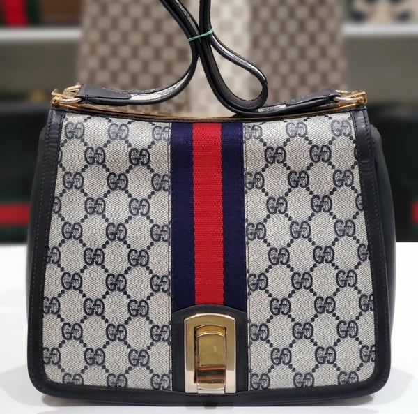 Image of Vtg Gucci Blue Monogram Shoulder Bag