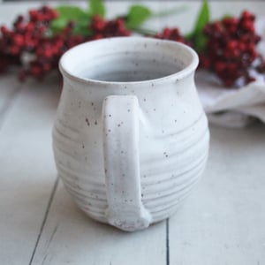 Image of Handcrafted Pottery Mug in Matte White Glaze, 15 oz. Speckled Stoneware Coffee Cup, Made in USA