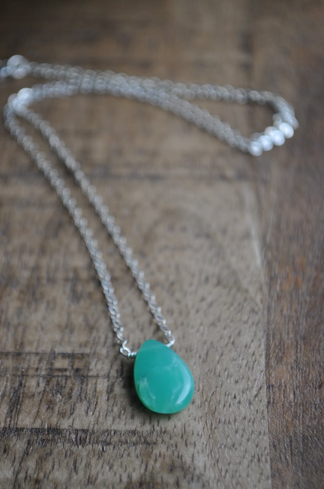 Image of Chrysoprase Teardrop Necklace on Sterling Silver