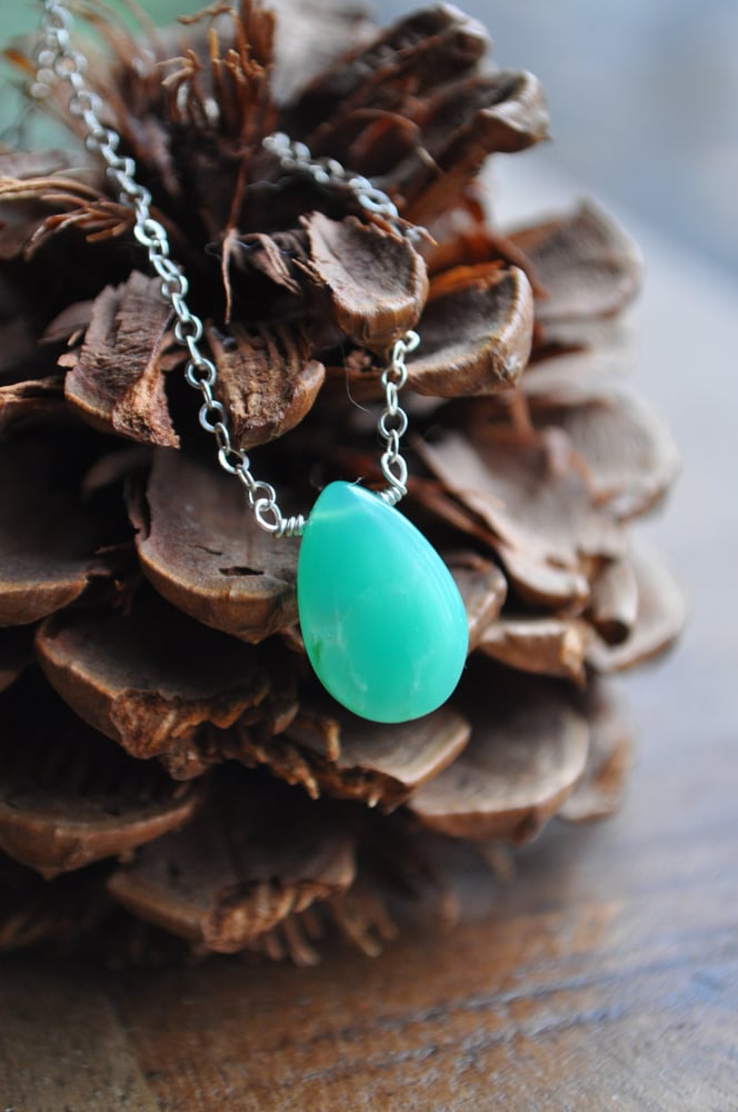 Image of Chrysoprase Teardrop Necklace on Sterling Silver