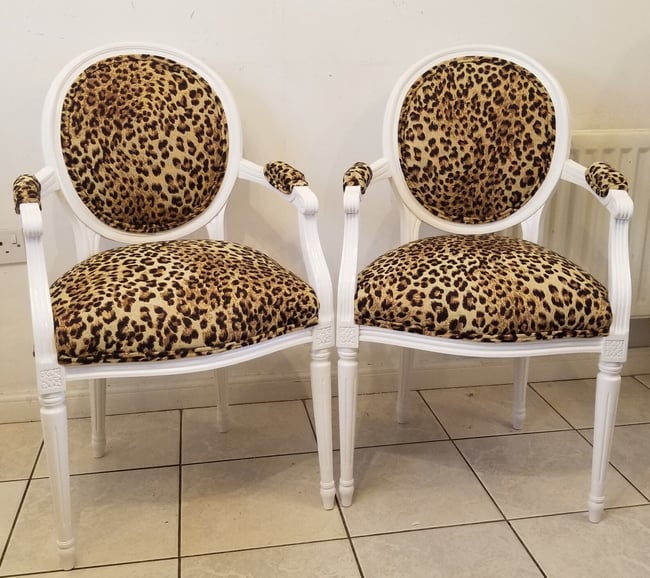 French Louis XVI Style Leopard Print Arm Chair