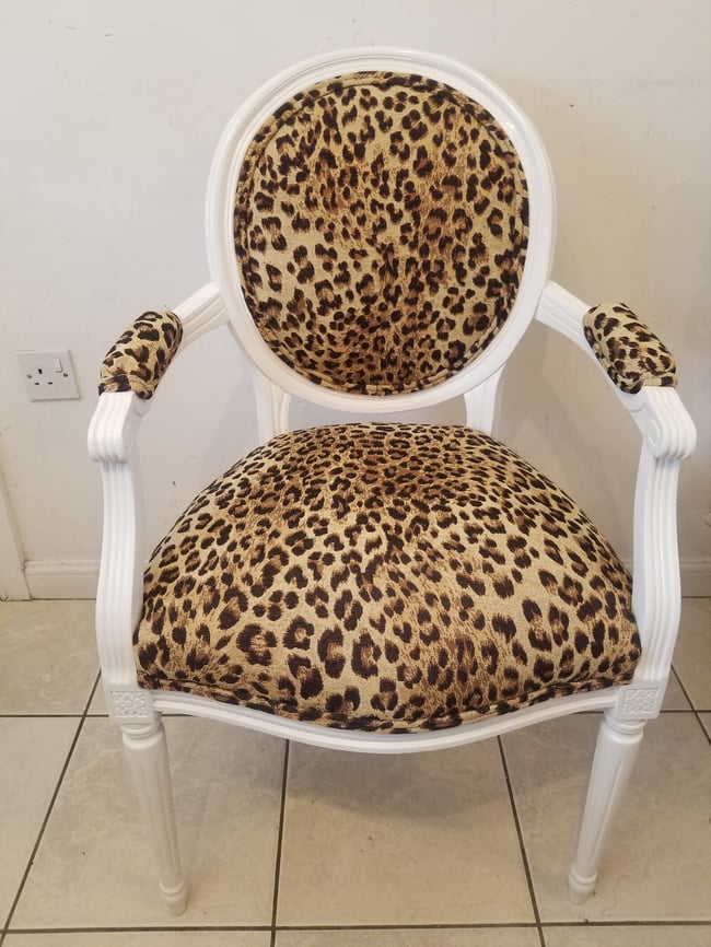 French Louis XVI Style Leopard Print Arm Chair