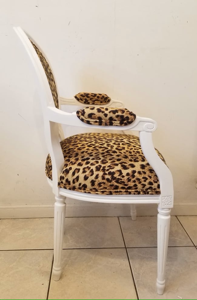 French Louis XVI Style Leopard Print Arm Chair