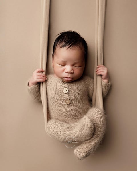 Image of Footed Romper and Bonnet Set - BEIGE