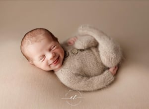 Image of Footed Romper and Bonnet Set - BEIGE