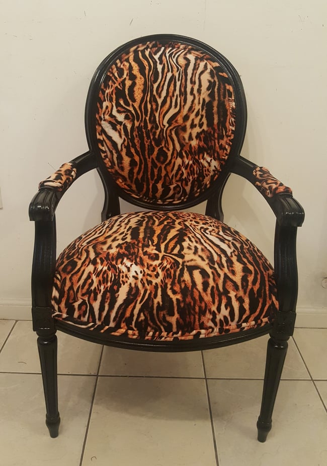 French Louis XVI Style Large Leopard Print Chair