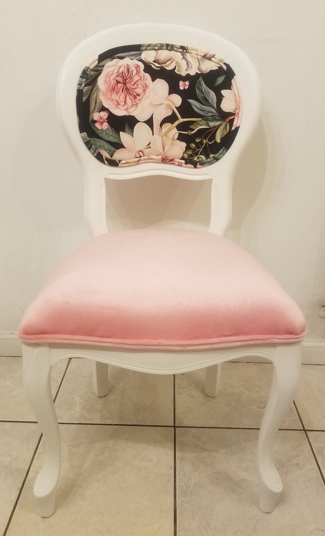 Pink Floral Velvet Chair