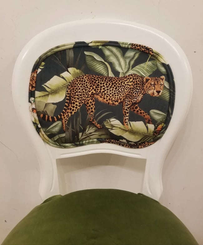 Italian Safari Leopard Botanical Tropical Jungle Green Velvet Chair 