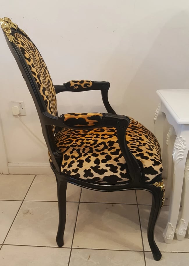 Vintage Rococo Leopard Print Bow French Salon Chair 