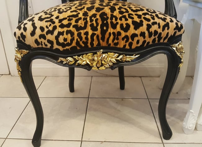 Vintage Rococo Leopard Print Bow French Salon Chair 